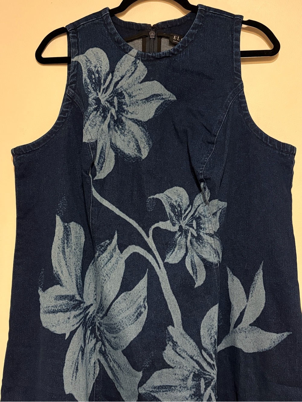 Eloquii | Floral denim jean maxi dress Women’s size 18 high low hemline stretch - Picture 4 of 9